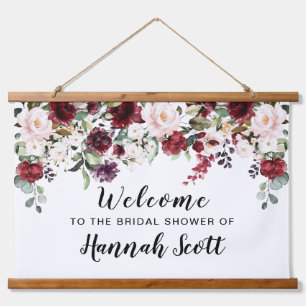 Red Pink Rose Floral Bridal Shower Welcome Hanging Tapestry