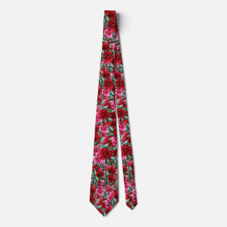 red pink rose floral flower colourful pattern tie
