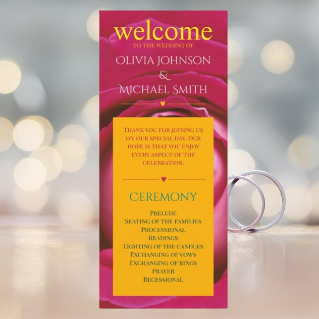 Red pink rose flower wedding program (Creator Uploaded)