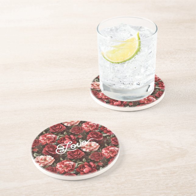 Red Pink Rose Flowers Coaster (Side)