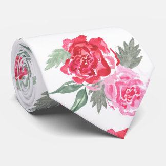 Red pink rose leaf greenery wedding unisex tie