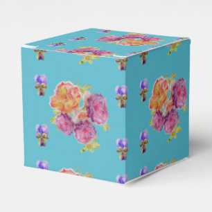 Red Pink Rose Shabby Chic Teal Aqua Floral Favour Box