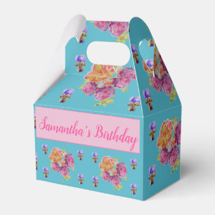 Red Pink Rose Shabby Chic Teal Aqua Floral Favour Box
