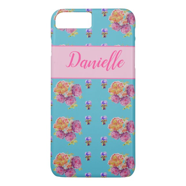 Red Pink Rose Shabby Chic Teal Aqua Floral Flower Case-Mate iPhone Case (Back)