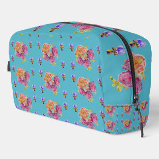 Red Pink Rose Shabby Chic Teal Aqua Floral Flower Dopp Kit