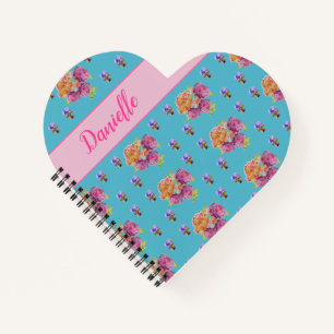 Red Pink Rose Shabby Chic Teal Aqua Floral Flower Notebook