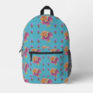 Red Pink Rose Shabby Chic Teal Aqua Floral Flower Printed Backpack