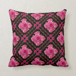 RED & PINK ROSES BLACK PATTERNS CUSHION