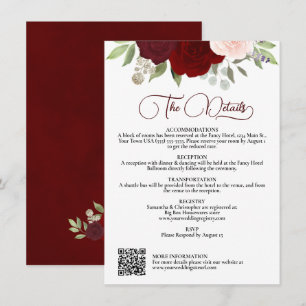 Red & Pink Roses Downloadable QR Wedding Details Invitation