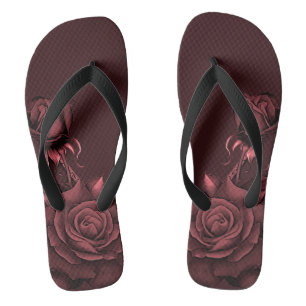 Red Pink Roses Flowers Maroon Stylish Thongs