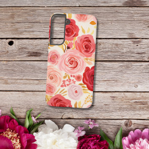 Red Pink Roses Watercolor Floral Flowers Samsung Galaxy Case