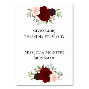 Red Pink Roses Wedding DIY Fold Place Card w/Title