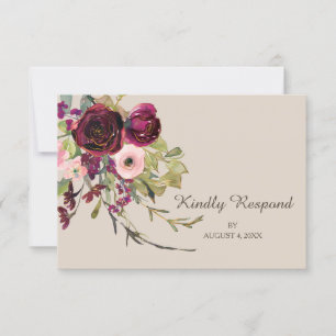 Red Pink Roses Wedding RSVP Card