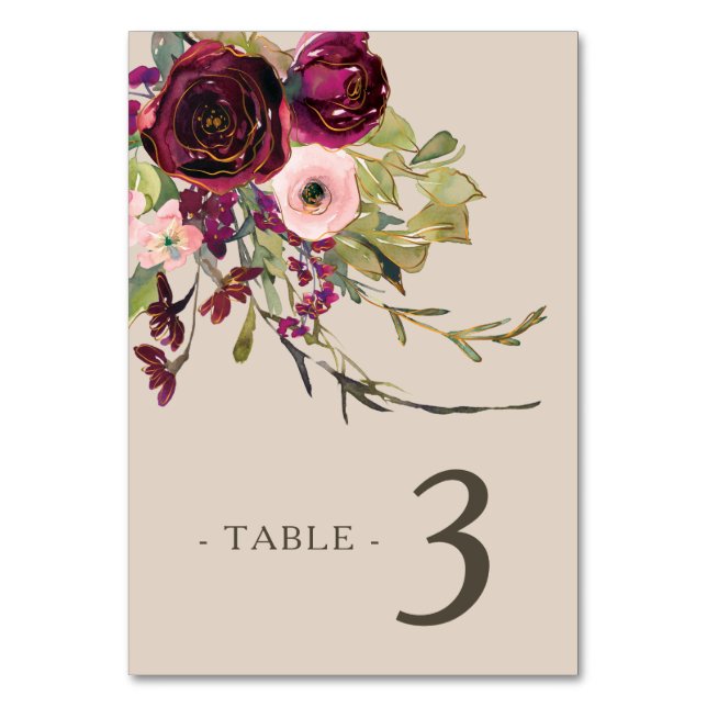 Red Pink Roses Wedding RSVP Table Number (Front)