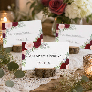 Red & Pink Roses Wedding Write-In Escort Card