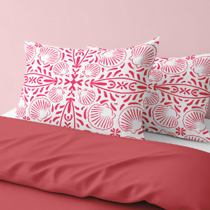 Red Pink Sheashells Coral Modern Bold Beach House Pillowcase