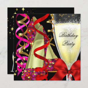 Red Pink Shoes Sequins Birthday Party Invitation