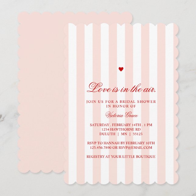 Red & Pink Stripe Love is in the Air Bridal Shower Invitation (Front/Back)