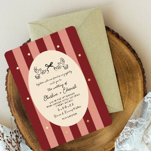Red Pink Striped Gold Star Wedding 