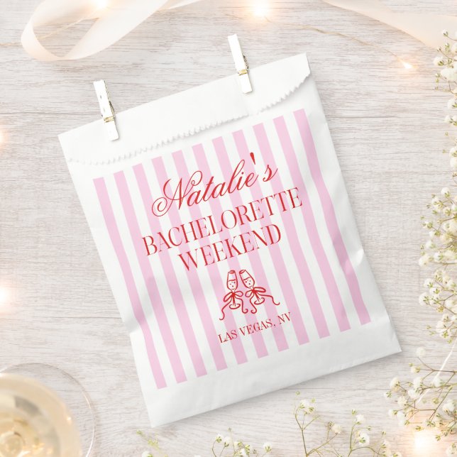 Red Pink Stripes Bachelorette Weekend Party Favour Bag (Clipped)