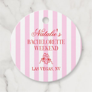 Red Pink Stripes Bachelorette Weekend Party Favour Tags
