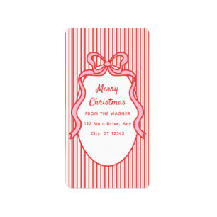 Red Pink Stripes & Bow Frame Christmas  Label