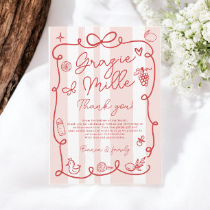 Red Pink Stripes Italian-Themed Ciao Baby Shower Thank You Card