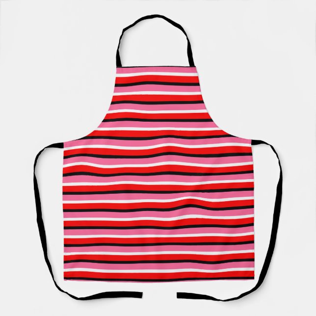 Red Pink Stripes Pattern Design Apron (Front)