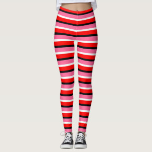 Red Pink Stripes Pattern Design Leggings