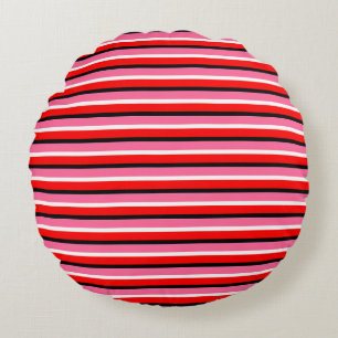 Red Pink Stripes Pattern Design Round Cushion