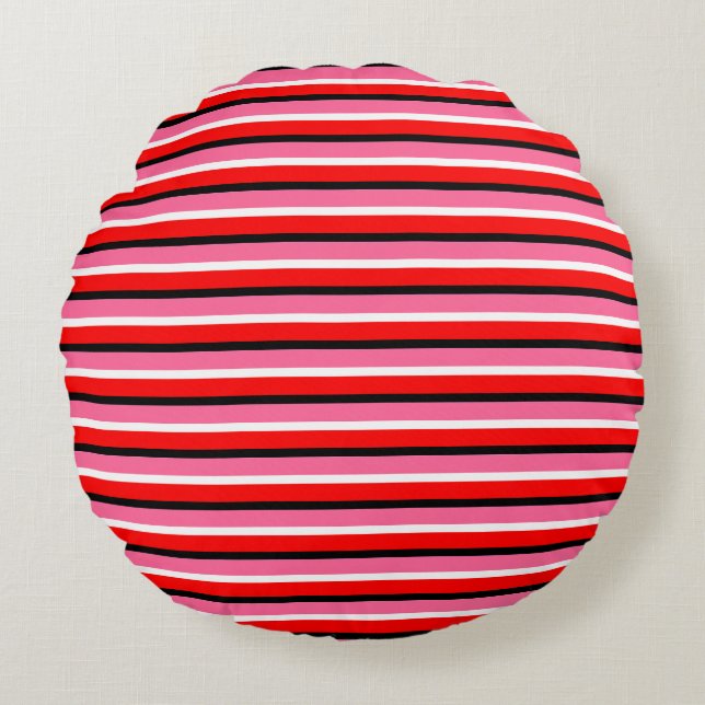 Red Pink Stripes Pattern Design Round Cushion (Front)