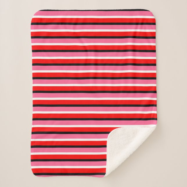 Red Pink Stripes Pattern Design Sherpa Blanket (Front)