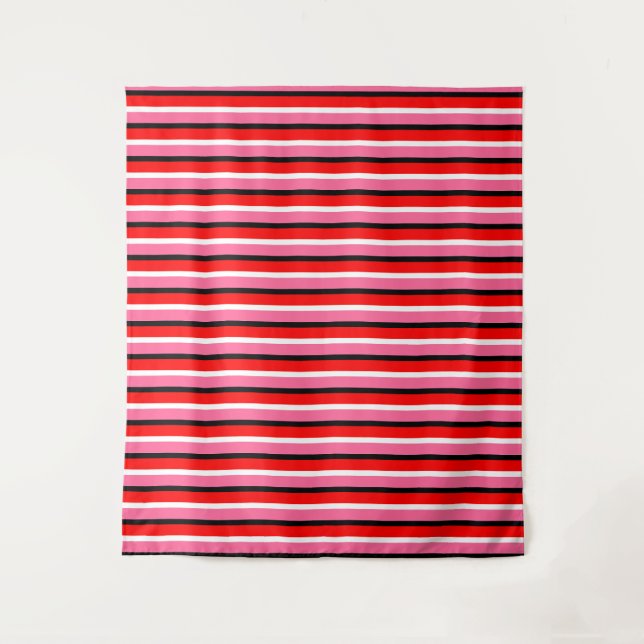 Red Pink Stripes Pattern Design Tapestry (Front)
