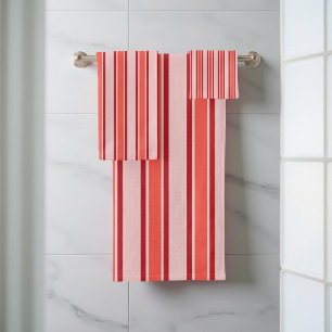 Red Pink Stripes Pattern Elegant, Stylish, Modern Bath Towel Set