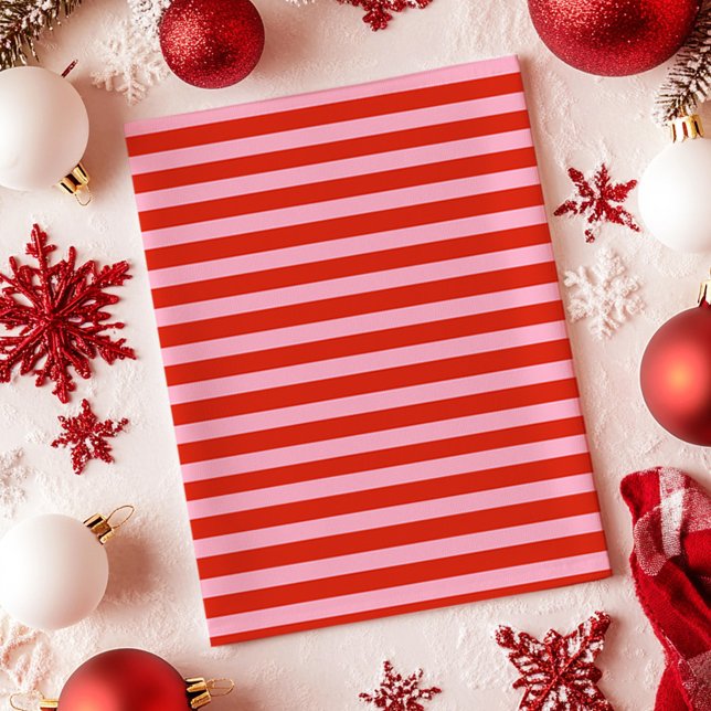 Red Pink Stripes Retro Kitchen Towel (Creator Uploaded)