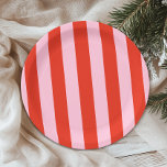 Red Pink Stripes Retro Paper Plate<br><div class="desc">Red Pink Thick Stripes Bold Retro Party Plates</div>