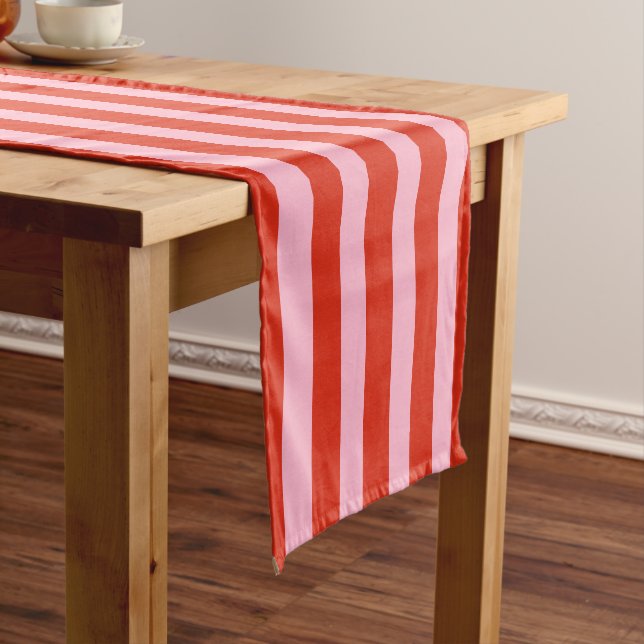 Red Pink Stripes Retro Short Table Runner (In Situ)