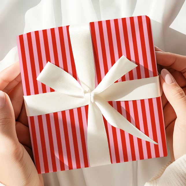 Red Pink Stripes Retro Wrapping Paper (Creator Uploaded)