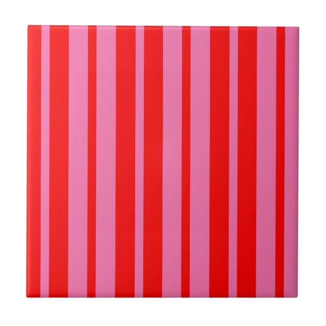 Red Pink Stylish Stripes Pattern Design  Ceramic Tile (Front)