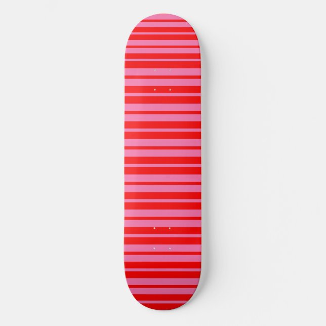 Red Pink Stylish Stripes Pattern Design  Skateboard (Front)
