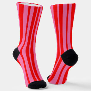 Red Pink Stylish Stripes Pattern Design Socks