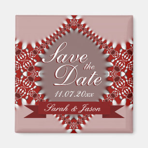 Red Pink the Date Wedding Magnet