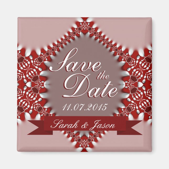 Red Pink the Date Wedding Magnet (Front)