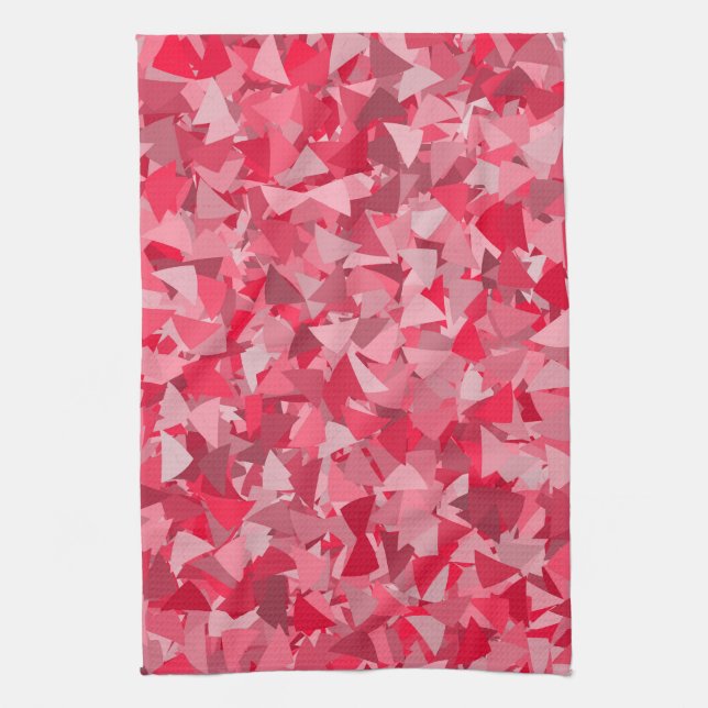 Red Pink Triangle Pattern Tea Towel (Vertical)