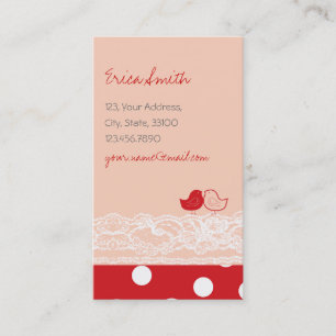 Red Pink Two Cute Birds Scrapbook Lace Polka Dots Business Card