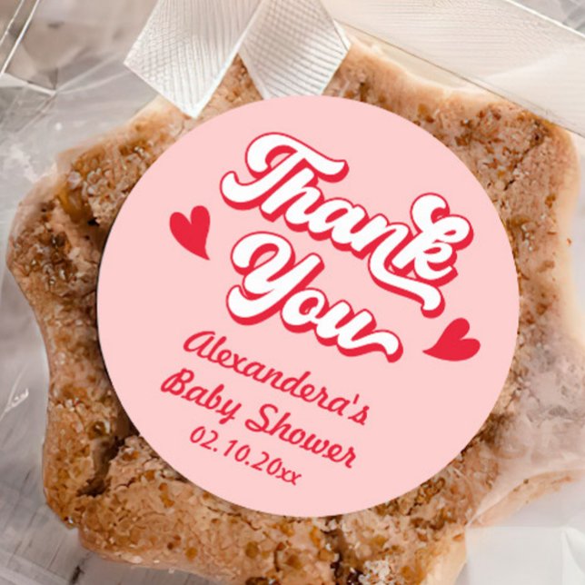 Red Pink Valentine Baby Shower Thank You Favor Classic Round Sticker (Creator Uploaded)
