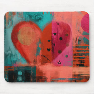 Red Pink Valentine Graffiti Split Heart Mouse Pad
