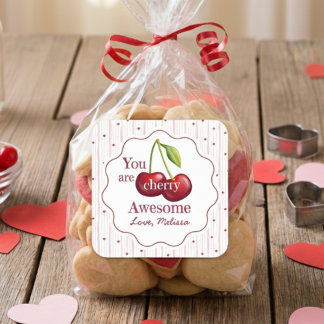 Red Pink Valentine You Are Cherry Awesome Square Sticker