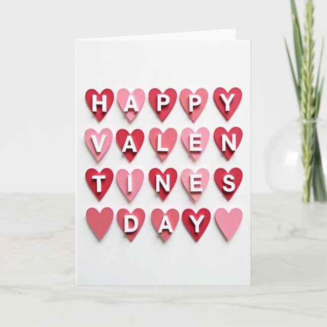 Red Pink Valentines Layered Hearts Card (Front)