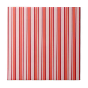 Red Pink Vertical Stripe Pattern Ceramic Tile